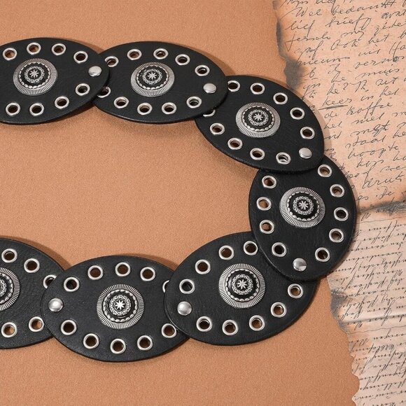 Women Leather Western Belt Concho Buckle Vintage Boho Festival Dress main image 5
